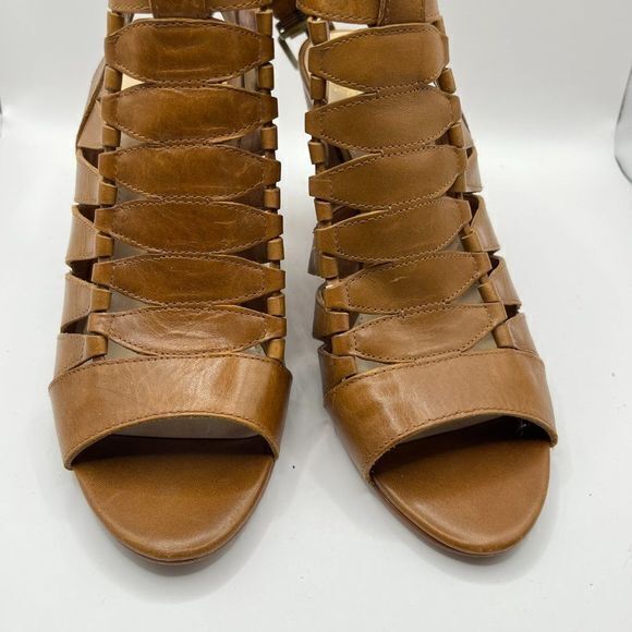 Vince Camuto Elika Brown Leather Buckle Stacked Heel Gladiator Sandal Size 8.5M - Picture 3 of 8